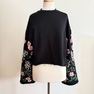 H&M Black Sweatshirt with Floral Sleeves